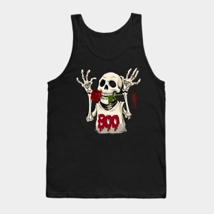 Funny Halloween Skeleton With a Red Rose In Its Mouth Tank Top